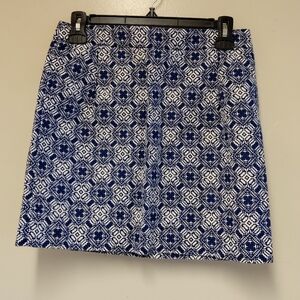 J.Crew Royal Blue/White Geometric Print Career Mini Skirt Size 2